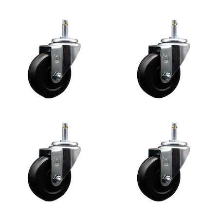 Service Caster 3.5 Soft Rubber Wheel Swivel 7/16'' Grip Ring Stem Caster Set, 4PK SCC-GR20S3514-SRS-716138-4